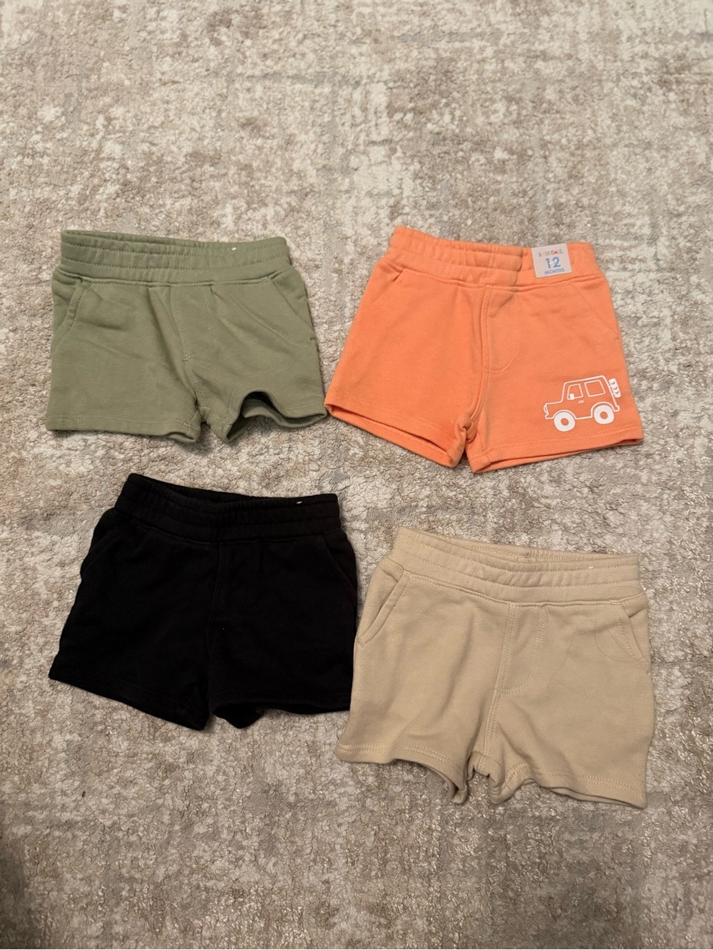 Garanimals 4-Pack Toddler Shorts in Orange, Olive, Black & Tan size 12M
